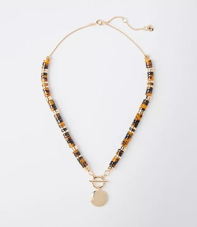 Tortoiseshell Print Spliced Coin Toggle Necklace