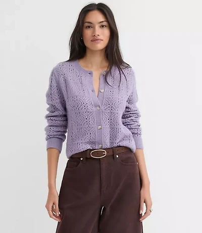 Windowpane Pointelle Cardigan