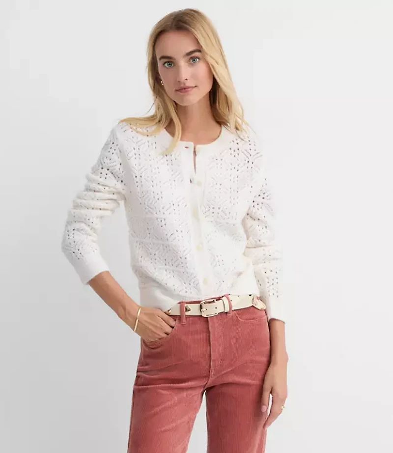 Windowpane Pointelle Cardigan