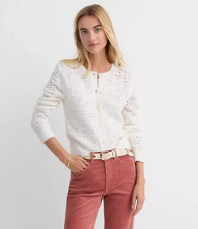 Windowpane Pointelle Cardigan