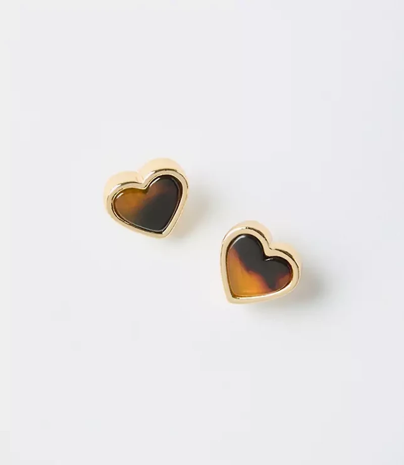 Tortoiseshell Print Mini Heart Stud Earrings