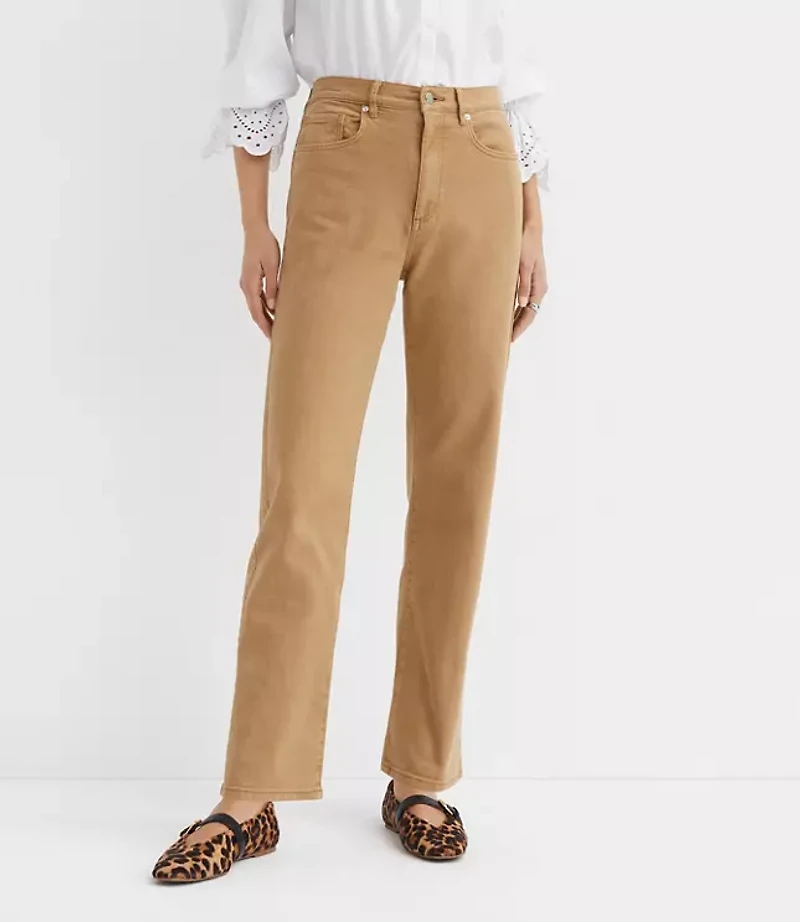 Petite High Rise Straight Jeans in Cashew Tan