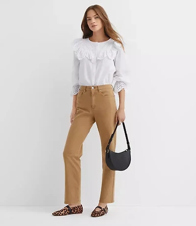 Petite High Rise Straight Jeans Cashew Tan