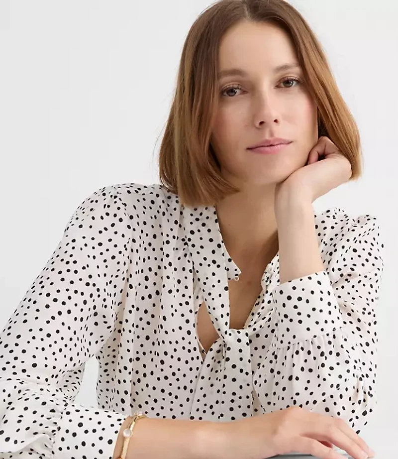 Petite Dotted Bow Blouse