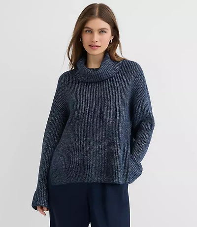 Shimmer Cuffed Ribbed Mock Neck Sweater