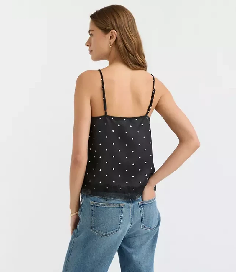 Petite Dotted Lace Trim Satin Cami