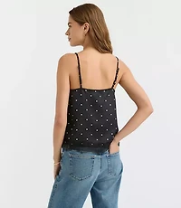 Petite Dotted Lace Trim Satin Cami