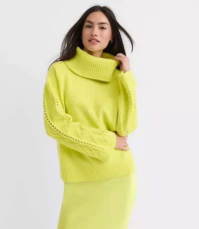 Pointelle Turtleneck Cable Sweater