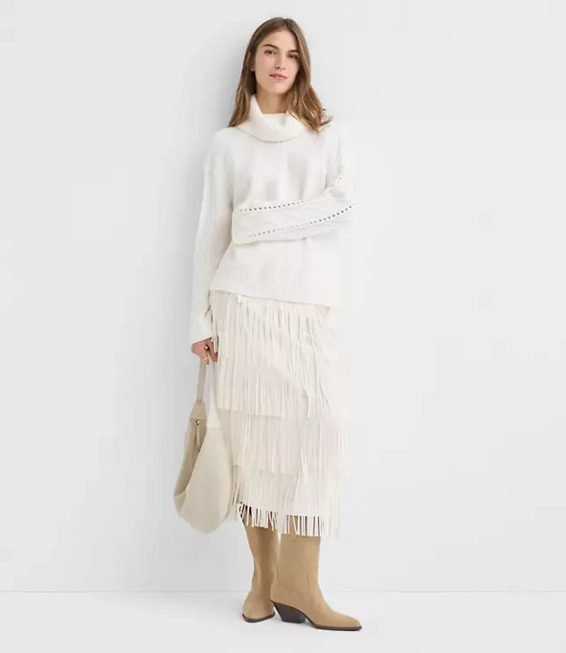 Pointelle Turtleneck Cable Sweater