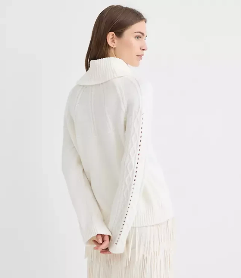 Pointelle Turtleneck Cable Sweater