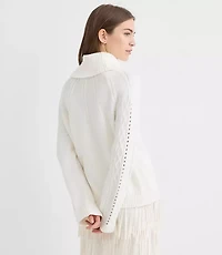 Pointelle Turtleneck Cable Sweater