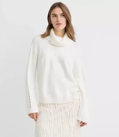 Pointelle Turtleneck Cable Sweater