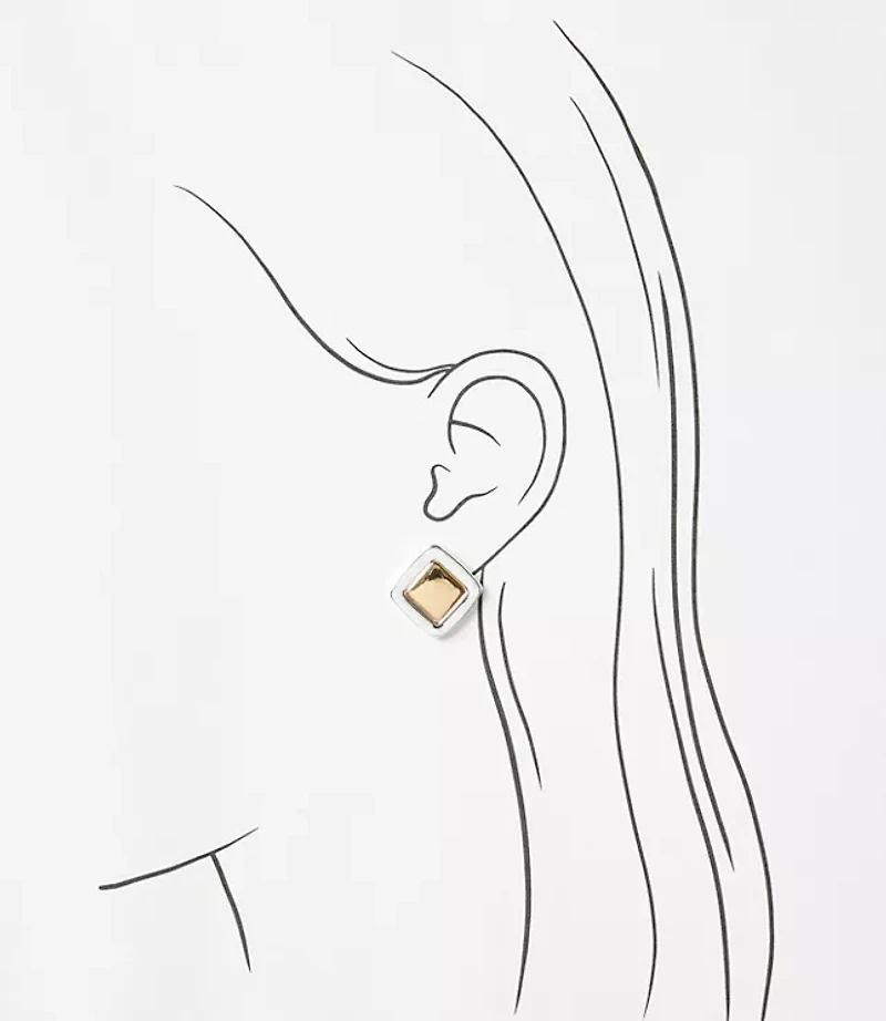 Mixed Metal Square Stud Earrings