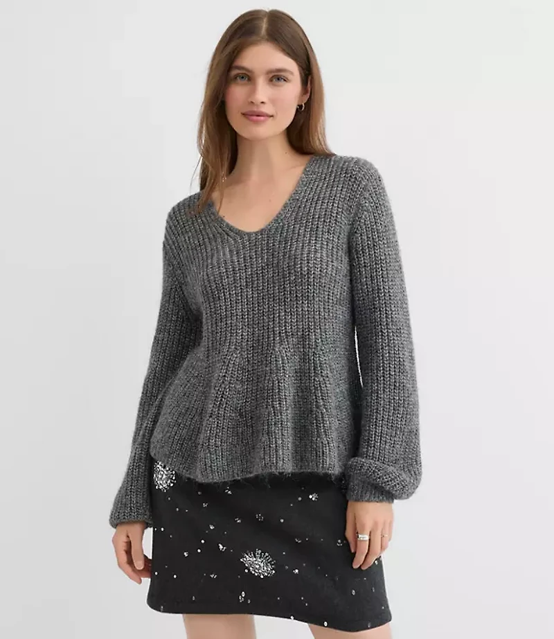 Shimmer Ribbed Peplum Sweater