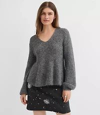 Shimmer Ribbed Peplum Sweater