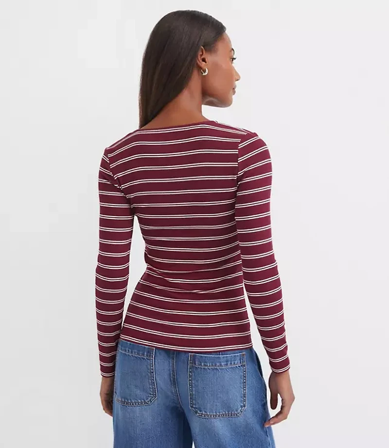 Stripe Ribbed Scoop Neck Long Sleeve Tee