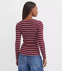 Stripe Ribbed Scoop Neck Long Sleeve Tee