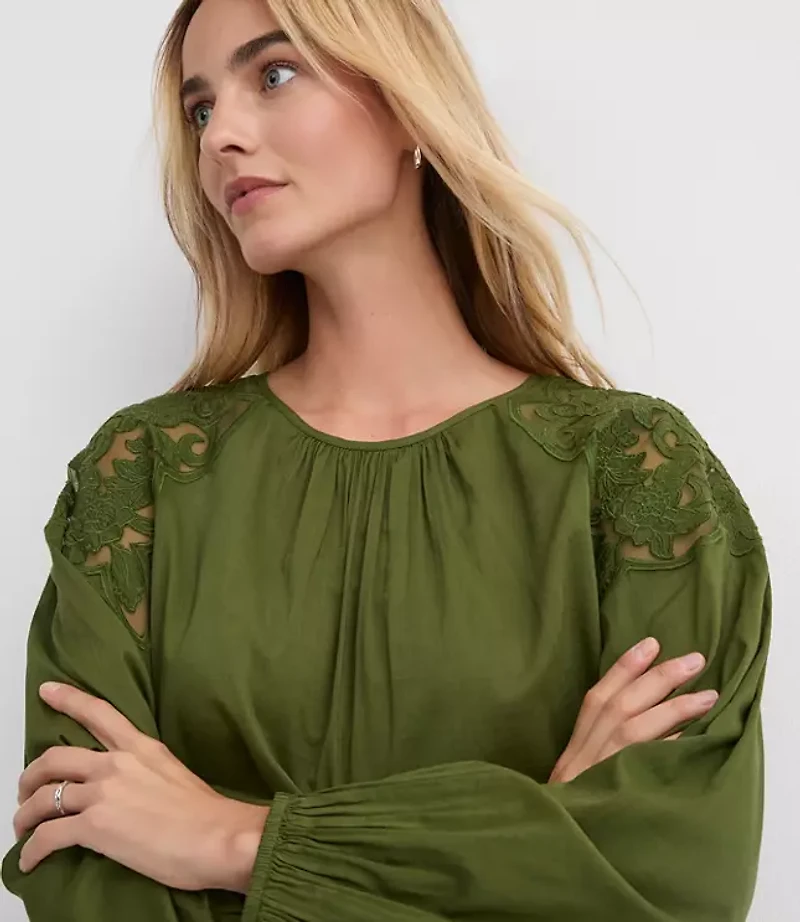 Petite Lace Shoulder Blouse