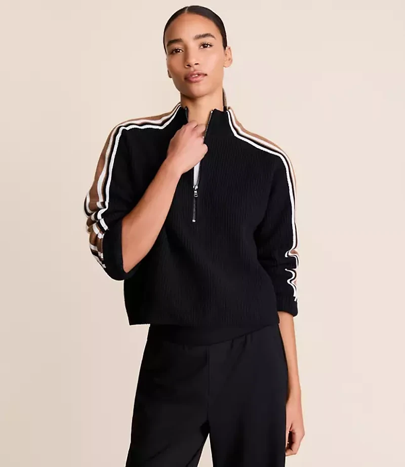 Lou & Grey Striped Half Zip Sweater