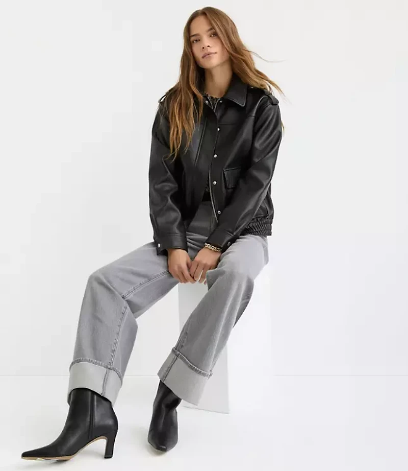 Petite Pebbled Faux Leather Jacket