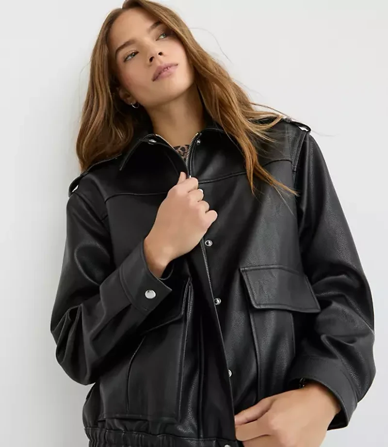 Petite Pebbled Faux Leather Jacket