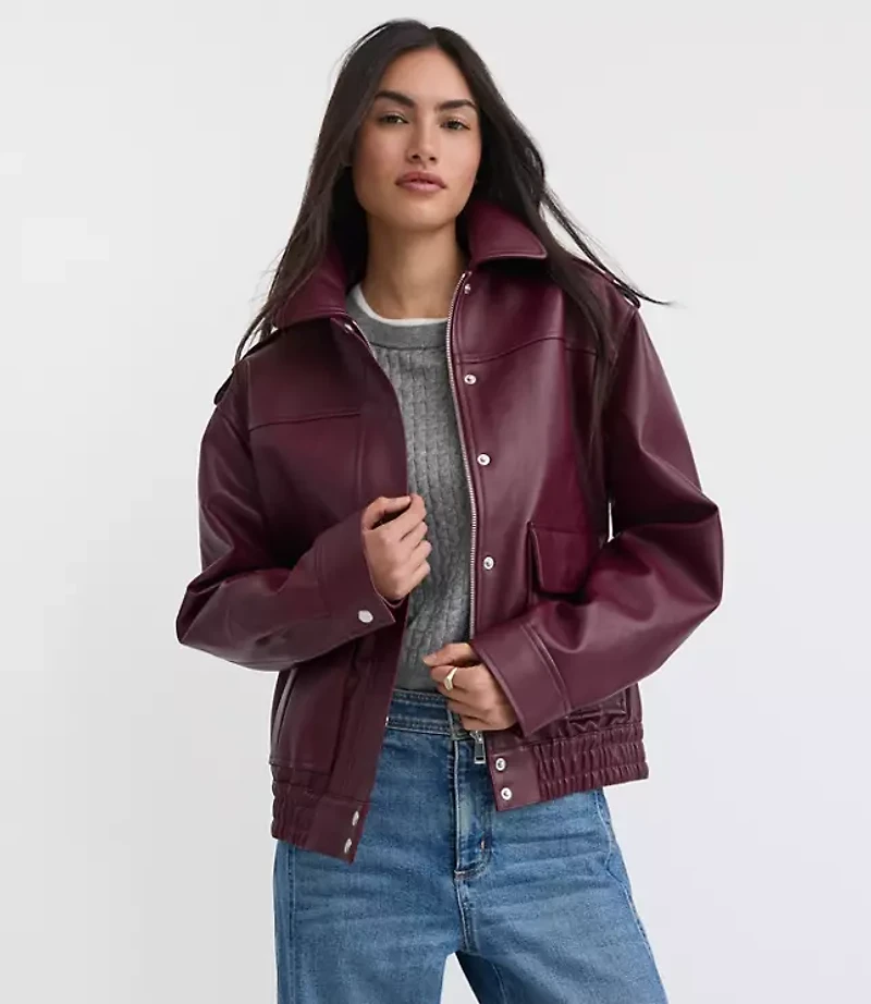Petite Pebbled Faux Leather Jacket