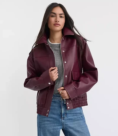 Petite Pebbled Faux Leather Jacket