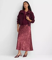 Floral Lace Print Satin Bias Maxi Skirt