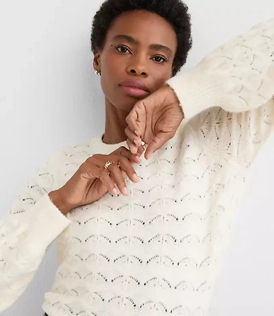 Petite Fuzzy Pointelle Blouson Sweater