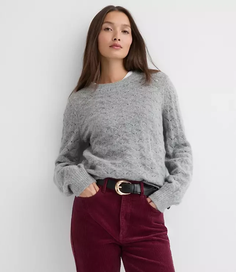 Petite Fuzzy Pointelle Blouson Sweater