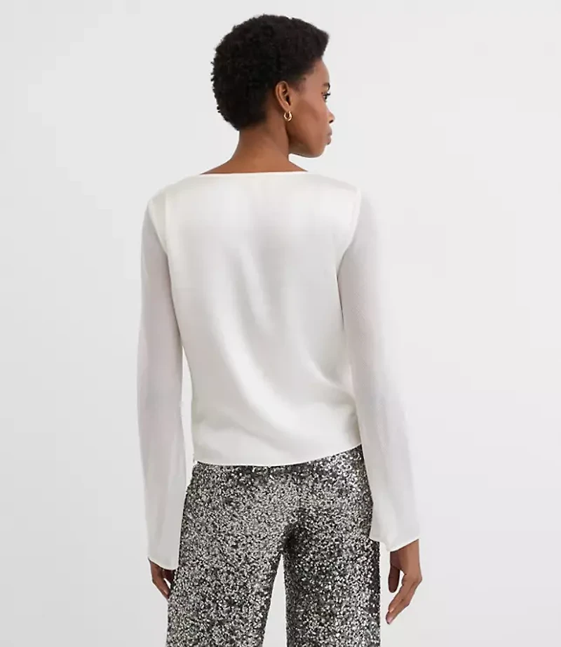 Satin Chiffon Cowl Neck Top