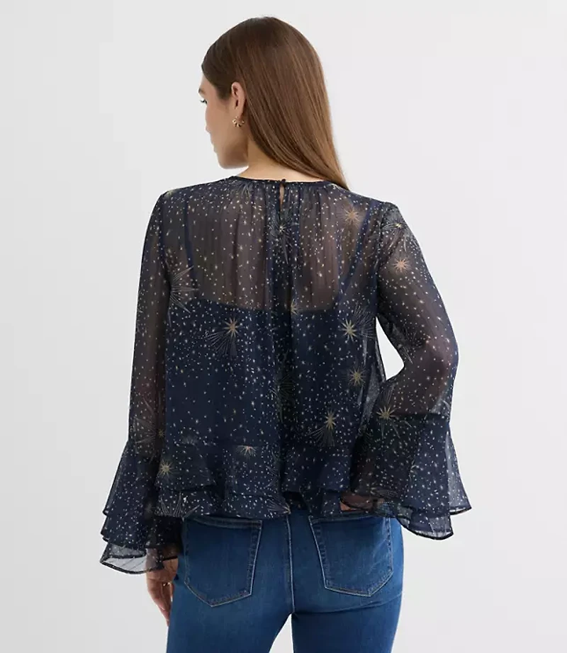 Petite Celestial Shimmer Ruffle Peplum Blouse