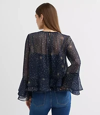 Petite Celestial Shimmer Ruffle Peplum Blouse