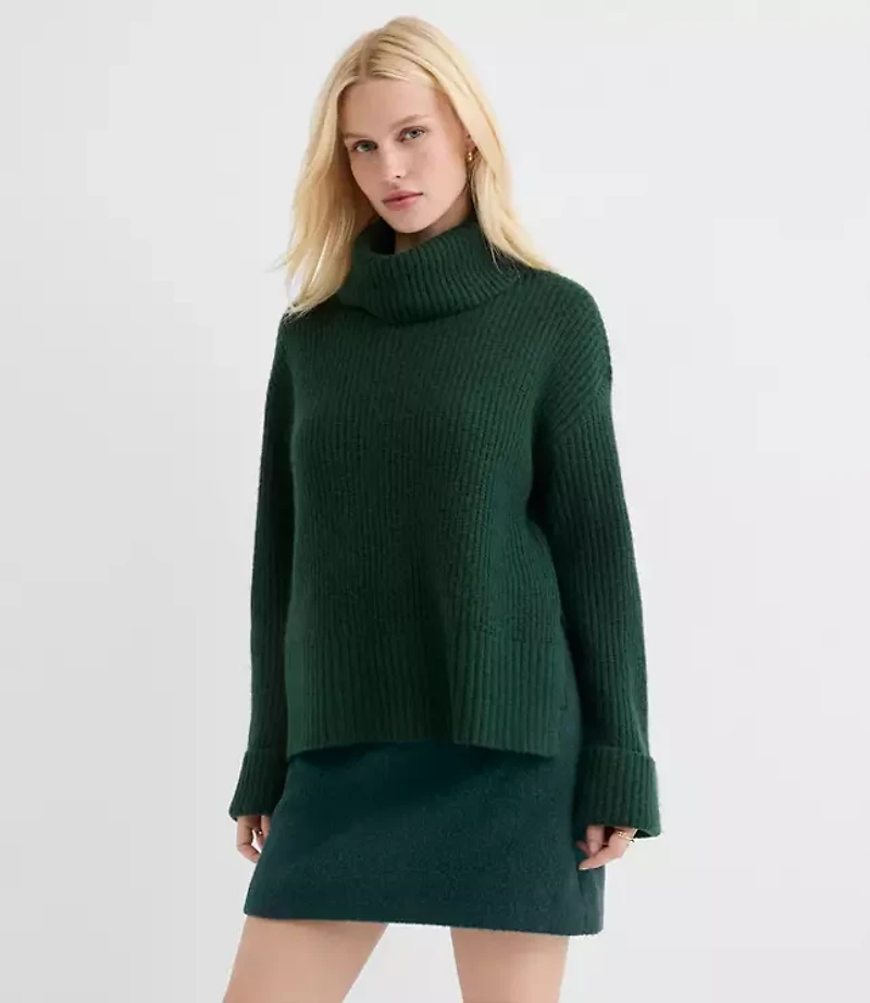 Petite Cuffed Ribbed Mock Neck Sweater