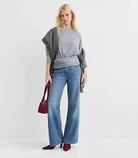 Heathered Ruched Hem Boatneck Top