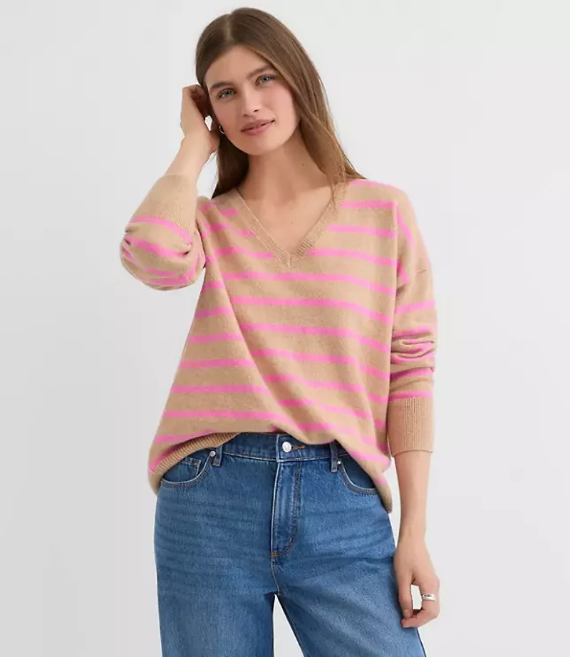 Striped V-Neck Relaxed Everyday Sweater