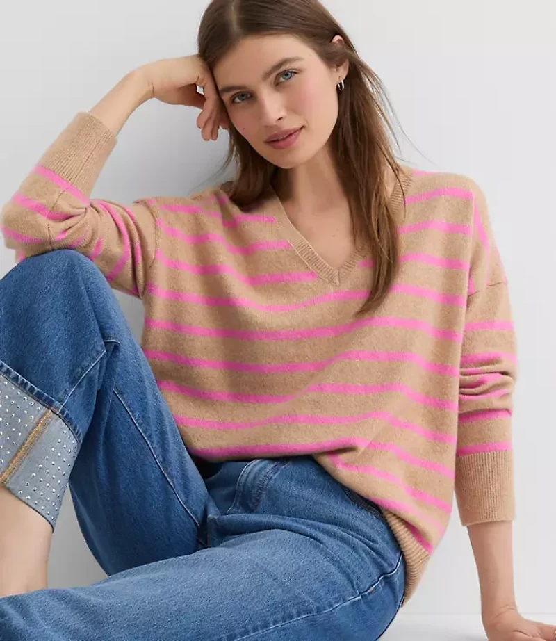 Striped V-Neck Relaxed Everyday Sweater