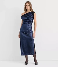 Petite Velvet Ruched Off The Shoulder Midi Dress
