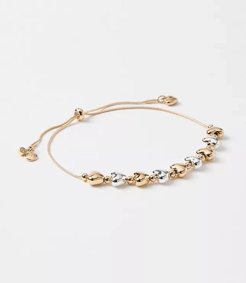 Mixed Metal Heart Pull Tie Bracelet