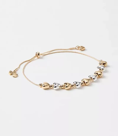 Mixed Metal Heart Pull Tie Bracelet