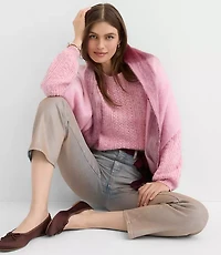 Petite Marled Pointelle Blouson Sweater
