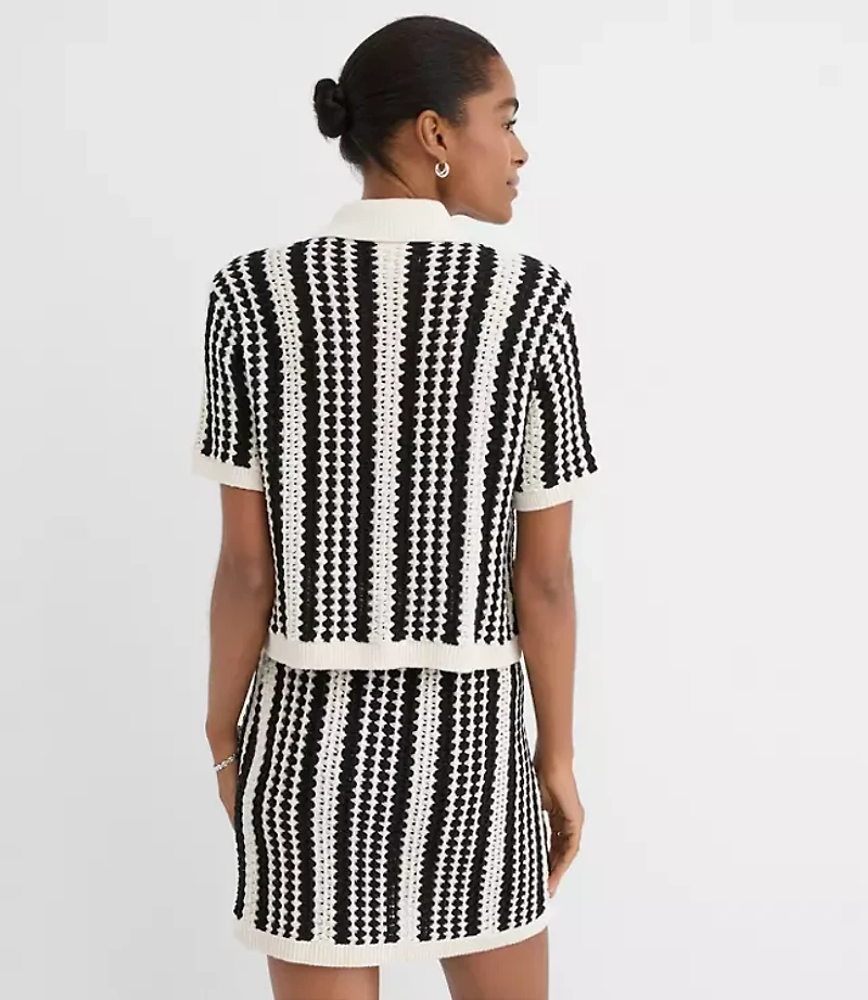 LOFT Beach Striped Crochet Polo Cardigan