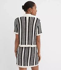 LOFT Beach Striped Crochet Polo Cardigan