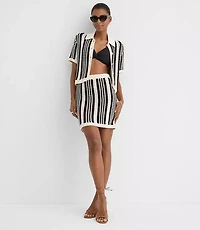 LOFT Beach Striped Crochet Polo Cardigan