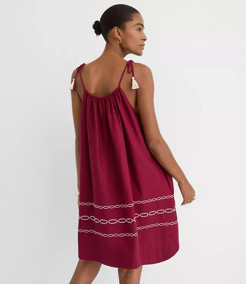 LOFT Beach Tie Strap Linen Cotton Pocket Dress