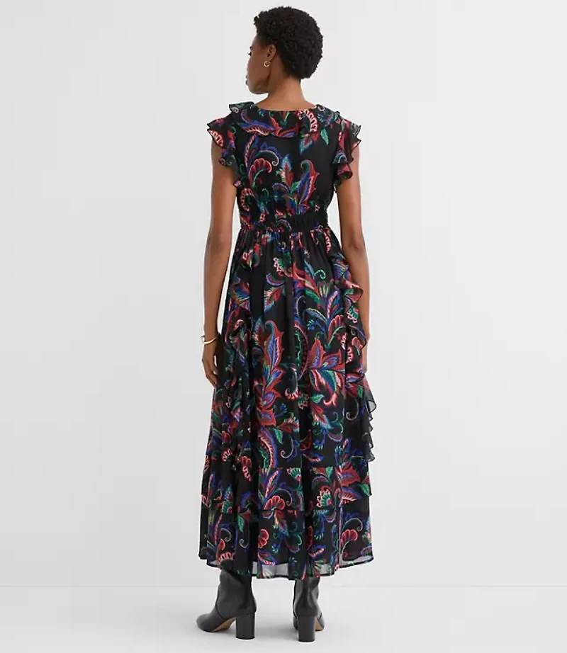 Petite Paisley Ruffle Flounce Maxi Dress