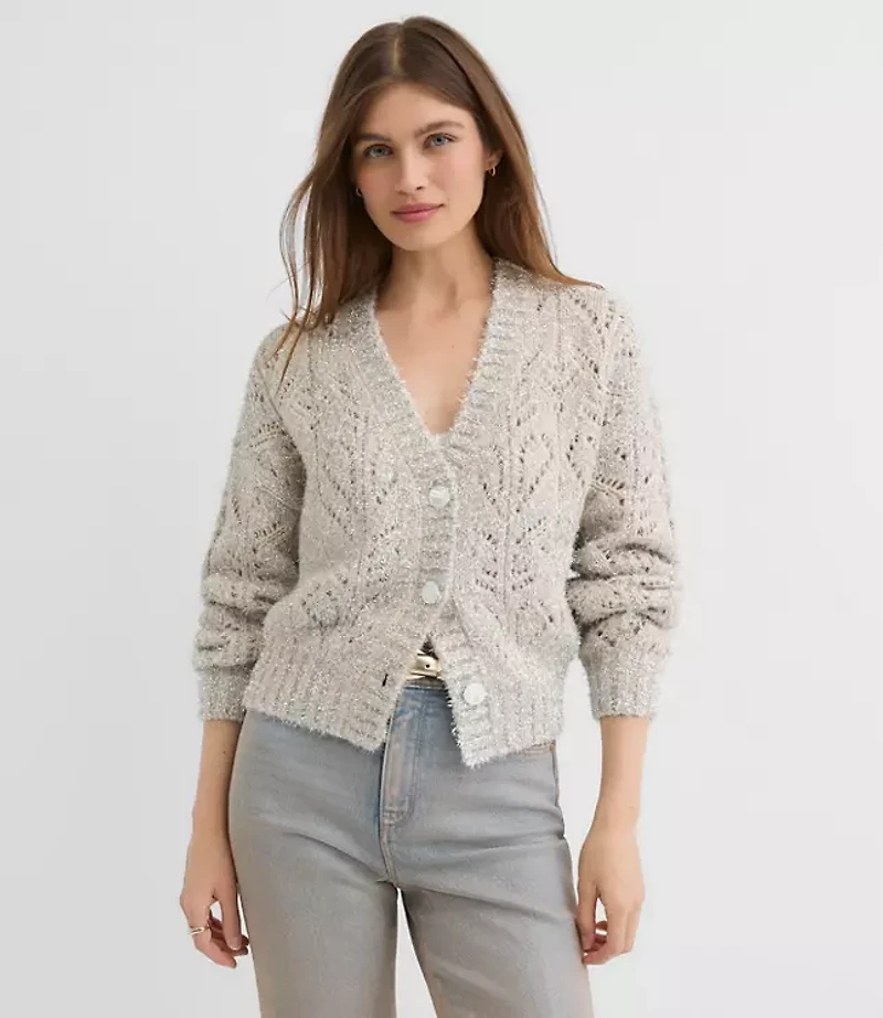 Shimmer Pointelle V-Neck Cardigan