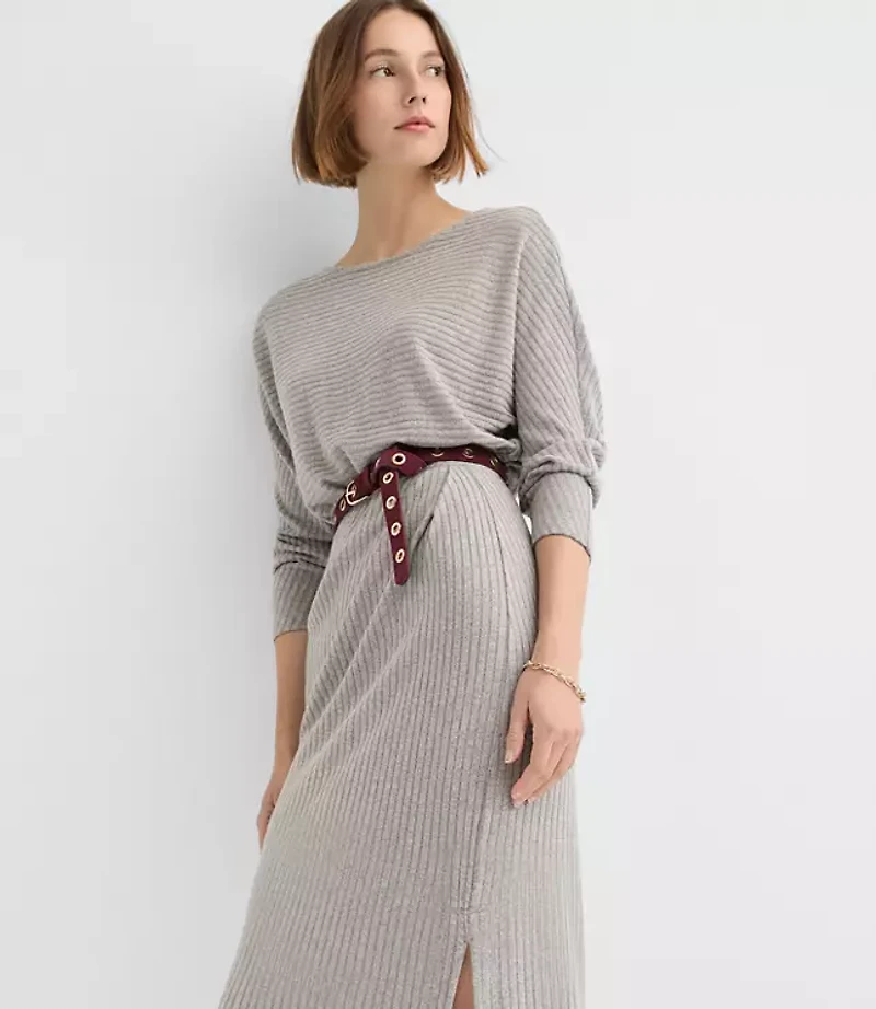 Petite Brushed Ottoman Side Pleated Midi Dress