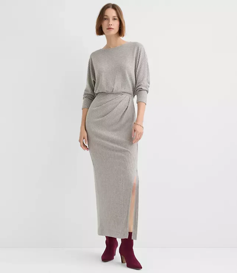 Petite Brushed Ottoman Side Pleated Midi Dress