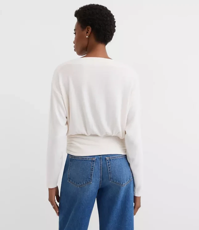 Petite Ruched Hem Boatneck Top